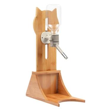 Imagem de Stgfyxgs Garrafa de água para Animais de Estimação com Suporte de Bambu, Fonte de água para Cães E Gatos, Garrafa Potável Ajustável, Bebedouro para Gatos Pendu, Garrafa Cinza