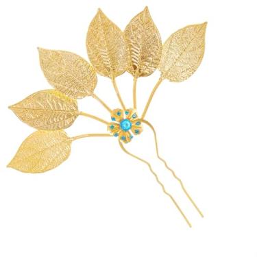 Imagem de Lureme Alfinetes de cabelo de folha dourada feminino acessório de cabelo étnico joias com strass (hb000014-2)