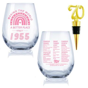 Imagem de Greatingreat 1951 Old Time Information de 70 anos para mulheres e homens – 1951 taça de vinho sem haste vintage 425 g – decorações de festa de aniversário de 70 anos – Ideias de reunião de setenta aulas