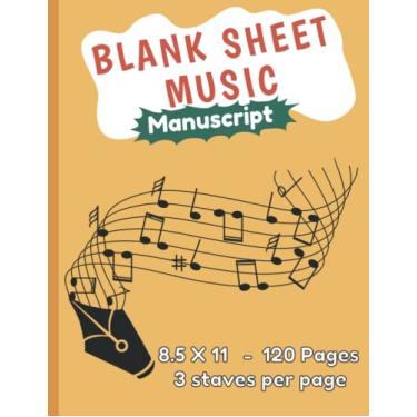 Imagem de Blank Sheet Music Notebook Piano For Kids: Songwriting Journal Wide Staff Paper Practice Music Composition Notebook for Writing Stone, Guitar Musical Notation Manuscript and Childrens Songs