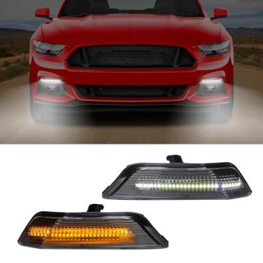 Imagem de KAKABAS Luz de seta LED DRL para para-choque frontal compatível com Ford Mustang 2015 2016 2017, lente transparente, luz de seta branca, luz de seta âmbar, 2 peças