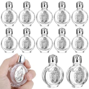 Imagem de MAQUITA 12 garrafas de vidro de água benta de 1 ml de vidro em relevo garrafas vazias para meninas pequenas decorações de igreja para casamento em casa, lembrancinhas de festa portáteis (prata,
