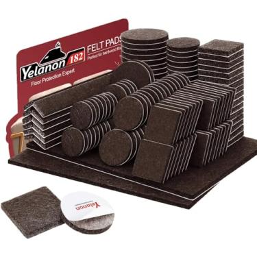 Imagem de Almofadas de feltro para móveis – 182 peças autoadesivas, almofadas de feltro para cadeiras cortáveis, protetores de piso antiarranhões para pés de móveis, pernas de cadeira, almofadas de feltro para móveis para pisos de madeira, marrom
