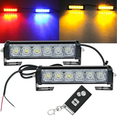 Imagem de Barra de luzes estroboscópicas de emergência LED com controle remoto, 2 peças, vermelho, azul, mudança âmbar, duas cores, grade de polícia, suporte de superfície, adequado para carro, POV, utilitário,