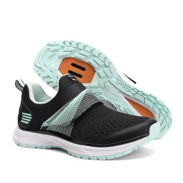Imagem de Pairobin Tênis feminino de ciclismo interno e externo - confortável e respirável - compatível com chuteiras SPD, Preto, verde, 35