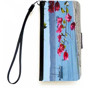 Imagem de Rikki Knight Capa carteira flip de cenário de praia com flores rosa com aba magnética para Apple iPhone 5c