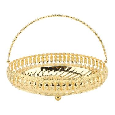 Imagem de Bandeja de Servir Com Alças Douradas, Caixa Redonda de Frutas Secas, Prato de Servir Comida para Lanches, Aperitivo, Doces e Bebidas