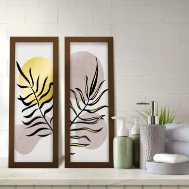 Imagem de Kit 2 Quadros Decorativos Lavabo Abstrato Ramos Minimalista Dourado Mo