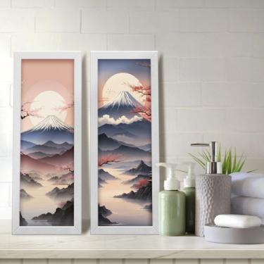 Imagem de Kit 2 Quadros Decorativos Lavabo Monte Fuji Montanha Pôr do Sol Orient