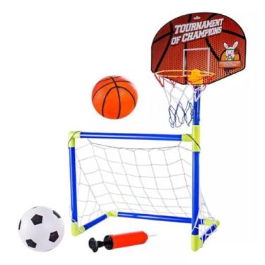 Imagem de Trave Futebol Gol Basquete Menino 2 Em 1 Brinquedo C/Bola