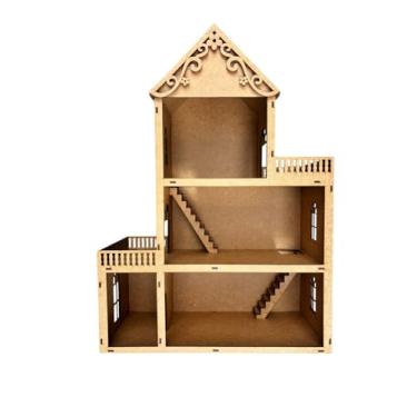 Imagem de Casa Casinha de Boneca Brinquedo Infantil 60cm em Mdf Crú