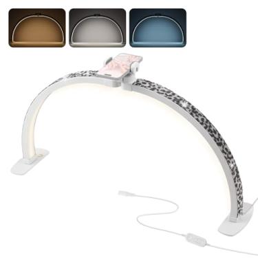 Imagem de ACAGALA Luz de meia-lua dobrável para mesa de unha, 38 W, regulável, 3000 K-6000 K, com suporte para telefone, luz de preenchimento LED para cílios, tecnologia, maquiagem, salão de tatuagem
