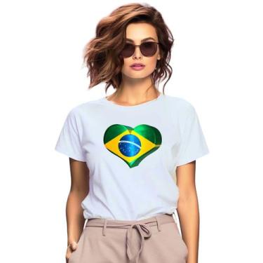 Imagem de Baby Look Brasil Coração Personalizada Feminina Adulto Algodão com Pol