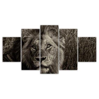 Imagem de Quadros Decorativos Mosaico Mdf Leão 115X60Cm