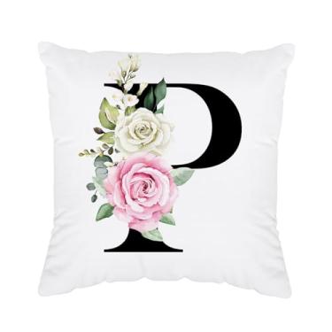Imagem de Capas de almofada com inicial 45,7 x 45,7 cm - capa de almofada monograma, capa de almofada com monograma P, fronha de almofada personalizada para mulheres, presentes iniciais P para