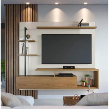 Imagem de Painel Home Suspenso Maragogi Detalhes em Tubo Metálico P/ Tv até 58 Polegadas Off White Freijó - Colibri