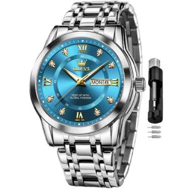 Imagem de Relógio OLEVS Blue Classic Business Dress para homens impermeável