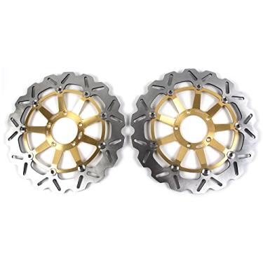 Imagem de 1 par de discos de freio dianteiros flutuantes compatíveis com Ducati 749 2002-2007, 749R 2004-2007, 749S 2003-2007, peças de acessórios de motocicleta douradas
