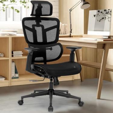 Imagem de Cadeira de escritório ergonômica, cadeira de mesa com altura ajustável, suporte lombar, cadeiras de computador de malha com encosto alto com apoios de braços dobráveis, cadeiras de tarefas para casa,