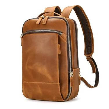 Imagem de Mochila de viagem vintage para homens mochila de couro masculina mochila de couro artesanal bolsa de viagem para homens(Light B)