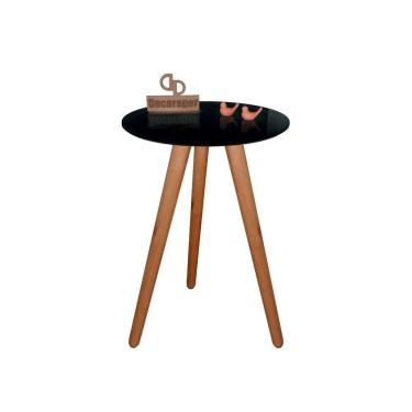 Imagem de Mesa De Canto Pés Palito Amadeirado Com Tampo Vidro 35cm Preto 50cm