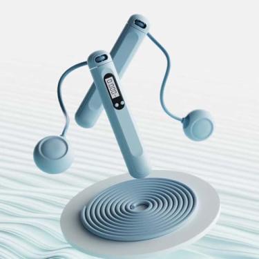 Imagem de Corda de pular sem fio com contador para fitness - Corda de pular inteligente ajustável para homens mulheres crianças ao ar livre Speed Boxing Crossfit Exercício Cardio (azul claro)