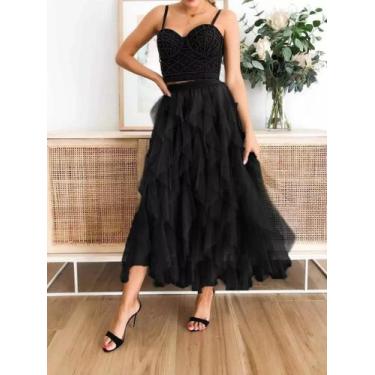 Imagem de F3703-Saia Feminina Midi Longa Tule Rodada Godê Babado Xu2 - Xumi, Pre
