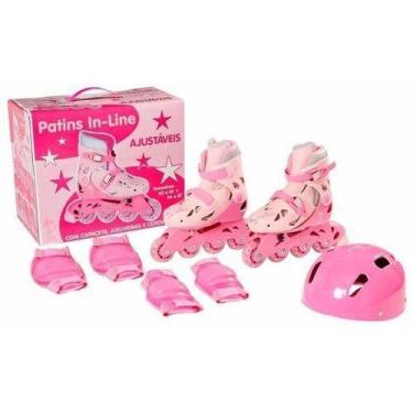 Imagem de Patins In-line Rosa Ajustável 30 Ao 33 Kit Proteção - FENIX