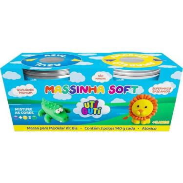 Imagem de Massa de modelar Soft Uti Guti com 2 potes de 140g cada, azul e amarel