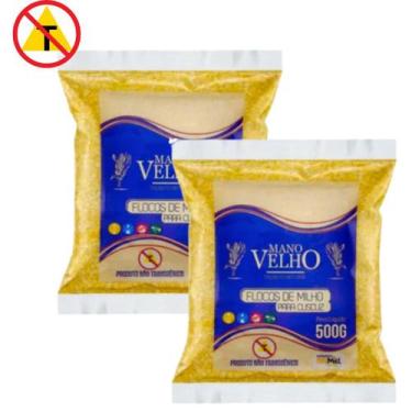 Imagem de KIT 2 Flocão de Milho Cuscuz 500g Natural Não Transgênico Mano Velho