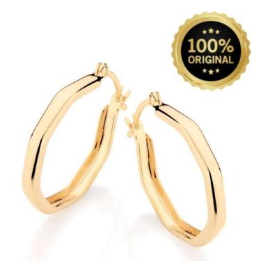 Imagem de Brinco de Argola Assimétrico Rommanel Banhado a Ouro 18K Joia Moderna 