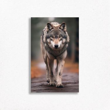 Imagem de Quadro Decorativo Lobo Foco, Determinação Cinza Floresta