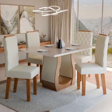 Imagem de Mesa de Jantar 4 Lugares Belvedere com Vidro Marrom/Off White/Veludo Pastel - Panorama...