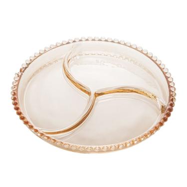 Imagem de Petisqueira de Cristal Redonda C/3 Divisórias Pearl Bolinha Âmbar 23cm Wolff