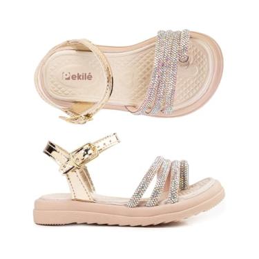 Imagem de Sandália Infantil de Menina com Papete Tiras Brilhantes Leve eConfortável, Rosa, Dourada, 20 a 27 (8086-dourada-21)