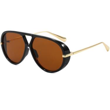 Imagem de AIEYEZO Óculos de sol aviador grandes para mulheres e homens, retrô, moderno, óculos de sol, grandes, modernos, vintage, óculos de sol, Preto/Marrom, MM