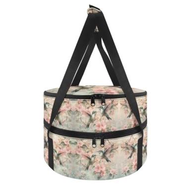 Imagem de Tnasranmo Caçarola de flor de cerejeira beija-flor, porta-tortas para transporte, estojo de transporte de recipiente de alimentos, lancheira térmica, caçarola para alimentos quentes ou frios, sacola