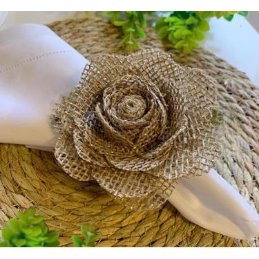 Imagem de Porta Guardanapos Rústicos de Rosas em Juta Natural, 8 Unidades