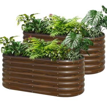 Imagem de SnugNiture Canteiro de jardim elevado de aço galvanizado, 1,2 x 6 x 0,6 m, caixa de plantador oval de raiz profunda para o cultivo de vegetais, flores e frutas