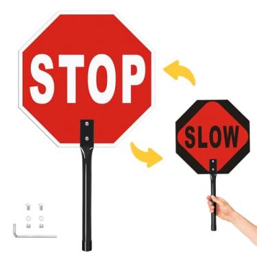 Imagem de Placa Stop Slow com alça de metal, 33 x 33 cm (Red-stop lento-1)