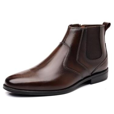 Imagem de Holy dove Botas Sociais Chelsea Masculinas Marrom Café Com Zíper Lateral E Design Slip-On No Tornozelo, Casuais De Couro Legítimo Para Homens, Tamanho 9