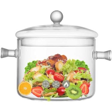 Imagem de Riavzau Panelas De Vidro Para Cozinhar, Panela De Vidro Borossilicato Resistente Ao Calor De 1,9 L/64 Oz Com Tampa, Conjunto De Panelas Para Fogão, Panela Para Sopa, Macarrão E Comida De Bebê (64 Oz