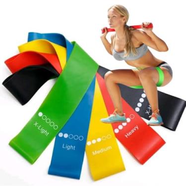 Imagem de Kit Faixa Elástica para Exercícios, 5 Níveis de Resistência, Faixas de Borracha para Musculação, Pilates, Yoga e Fisioterapia