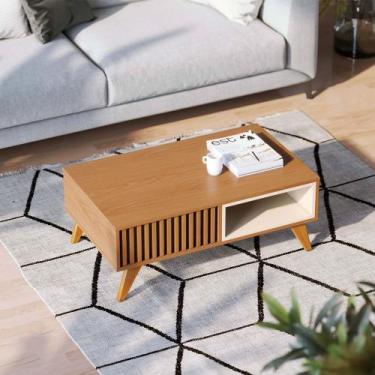 Imagem de Mesa de Centro Decorativo Pés em Madeira Maciça MDP/MDF Vera 90cm Frei