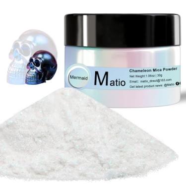 Imagem de Matio Pó De Mica Camaleão, Pó Cromado Branco Sereia De 1,06 Oz/30 G, Pigmento Perolado Com Mudança De Cor Para Artesanato Em Resina, Tinta Para Velas De Sabão, Arte Em Unhas, Maquiagem, Bomba De Ba