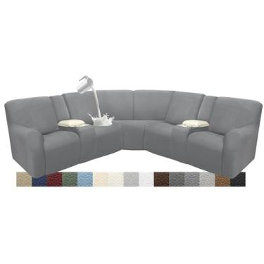 Imagem de ROFASVCO Capas de sofá reclináveis, secionais, em forma de L, à prova d'água, laváveis, para poltronas reclináveis em formato de L (capa de console de 5 lugares e 2 lugares, cinza claro)