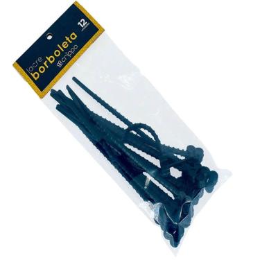 Imagem de 12 Lacres Reutilizáveis Cinta Plástica 17cm Formato Borboleta Preto Crippa