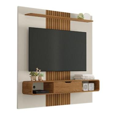 Imagem de Painel Sala Suspenso Lisboa 1 Porta Off White/Naturalle/Ripado - Becha