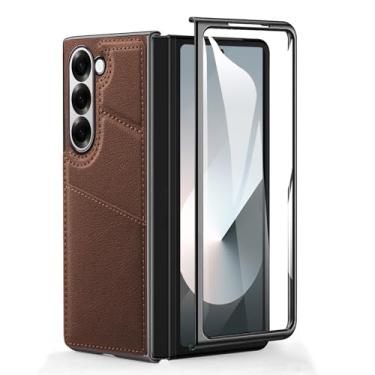Imagem de HAO RIYLN Capa ultrafina para Samsung Galaxy Z Fold 6, capa galvanizada antiqueda com compartimentos para cartões, capa de couro premium, latão, ZFOLD6
