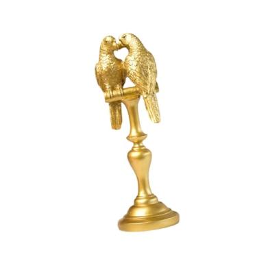 Imagem de XLWLLNJ Casal ornamento estátua de pássaro resina artesanato estatueta de para a mesa de mesa, Gold 8.7x8.5x27cm